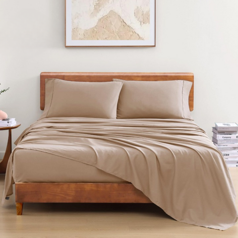 Organic Taupe Cotton Percale Bedding Collection
