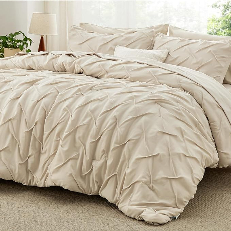 7 Pieces Comforters Pintuck Bedding Sets With Flat Sheet And Fitted Sheet