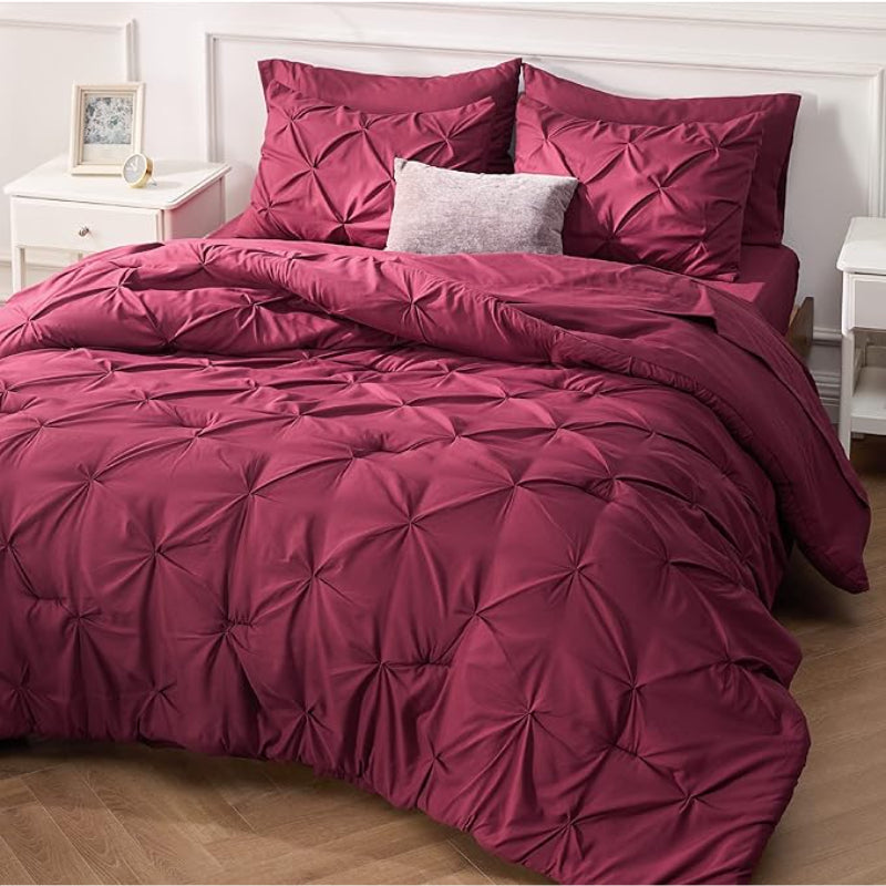 7 Pieces Comforters Pintuck Bedding Sets With Flat Sheet And Fitted Sheet