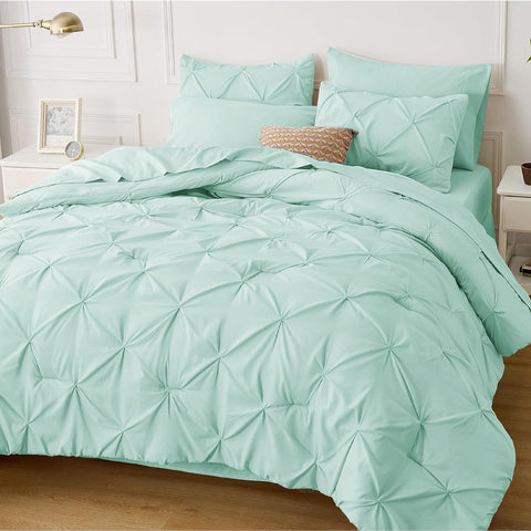 7 Pieces Comforters Pintuck Bedding Sets With Pillowcases And Shams