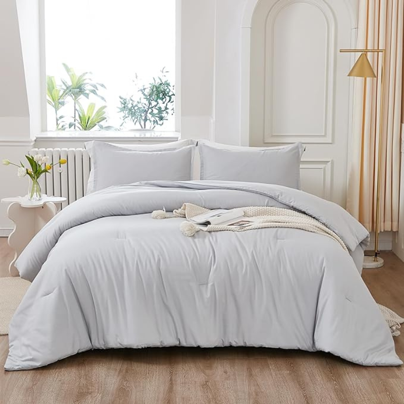 3 Pieces Lightweight Solid Bedding Comforter Set